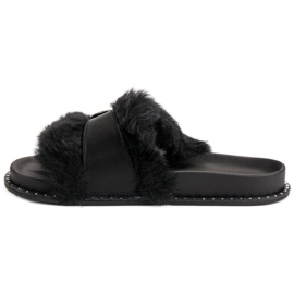 Tongs à la mode avec fourrure le noir 6