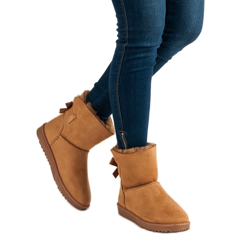 Bottes de neige camel avec un nœud brun 2