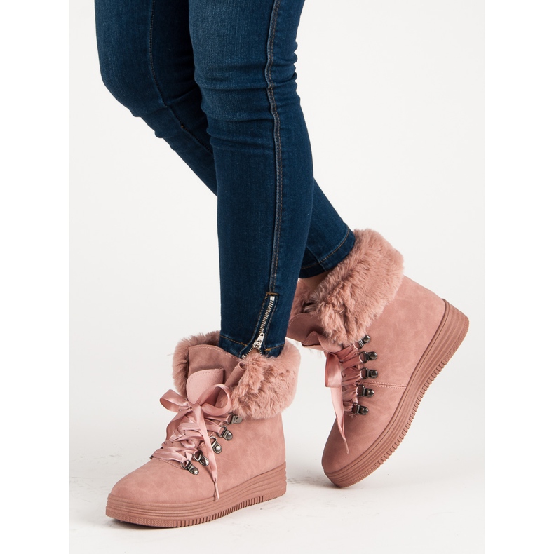 Bottes de neige roses avec fourrure 2 Bottes de neige roses avec fourrure 2