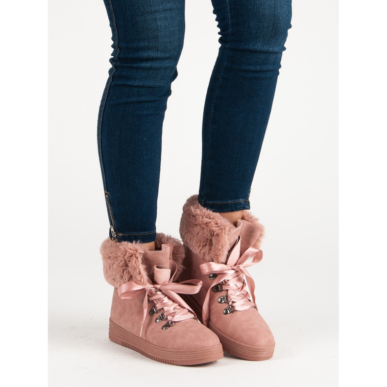 Bottes de neige roses avec fourrure 1 Bottes de neige roses avec fourrure 1