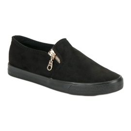 Sport Slipons en daim avec une fermeture éclair le noir 1