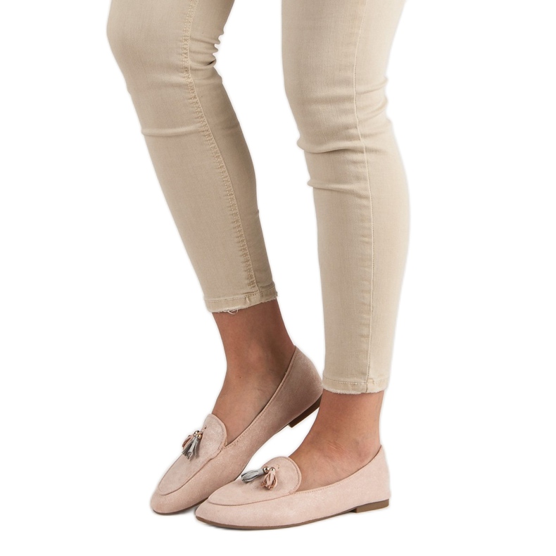 Small Swan Mocassins à paillettes rose 2