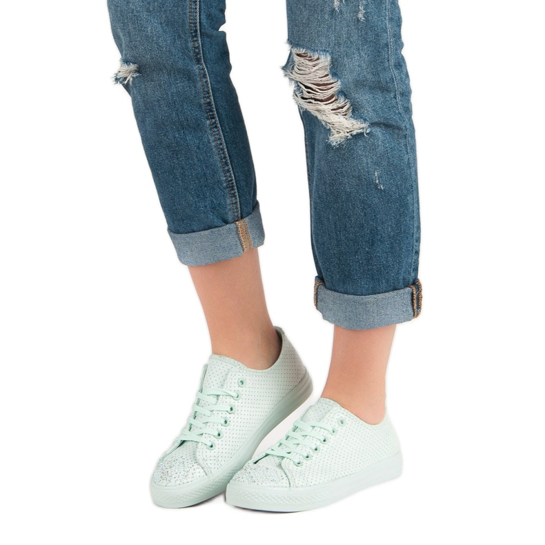 Sport Baskets Menthe Avec Cristaux vert 1