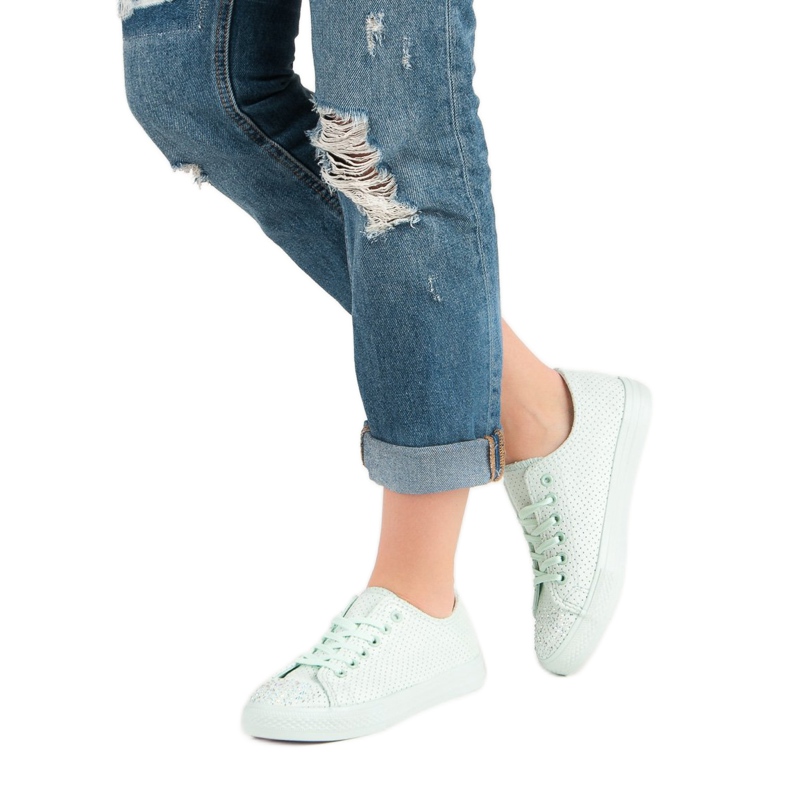 Sport Baskets Menthe Avec Cristaux vert 2