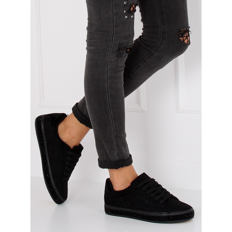 Noir BS098 Baskets noires avec pierres 1