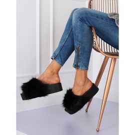 Noir CK77P Chaussons en fourrure noire le noir 1