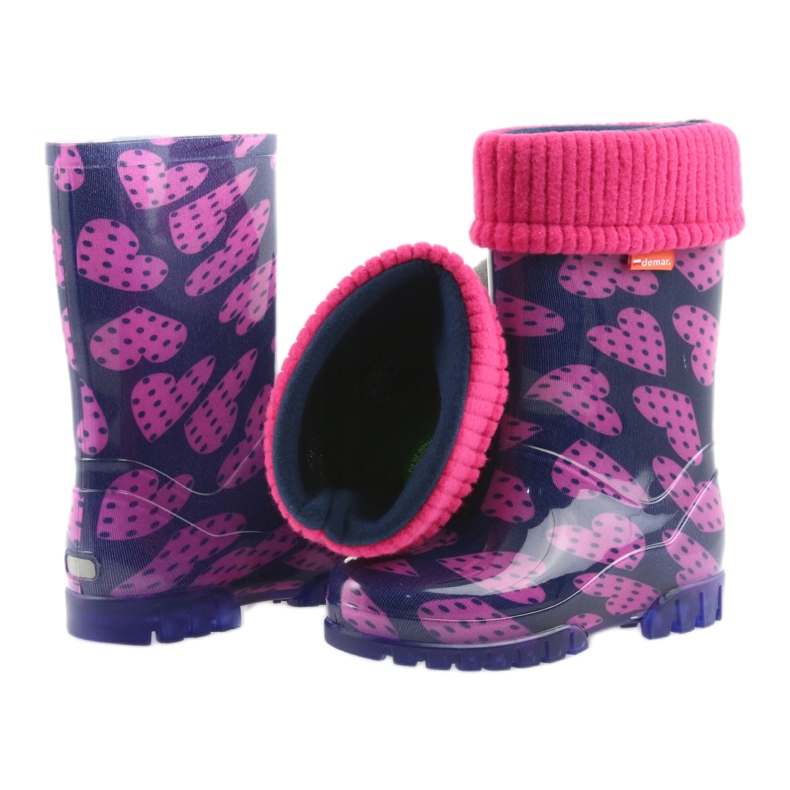 Demar bottes de pluie pour enfants chaussettes chaudes coeurs rose bleu marine 5