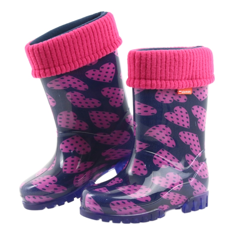 Demar bottes de pluie pour enfants chaussettes chaudes coeurs rose bleu marine 4