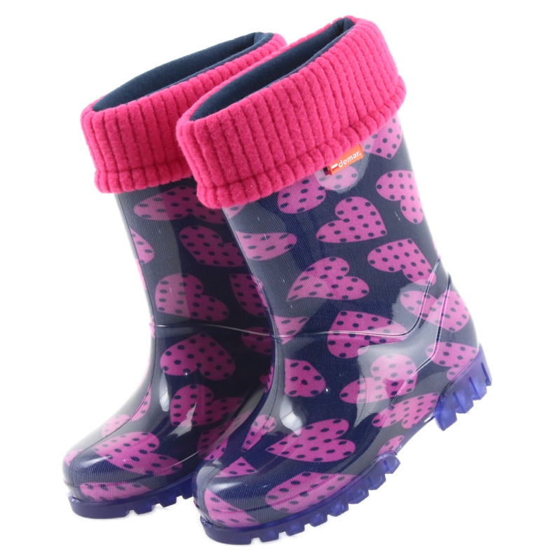 Demar bottes de pluie pour enfants chaussettes chaudes coeurs rose bleu marin 3