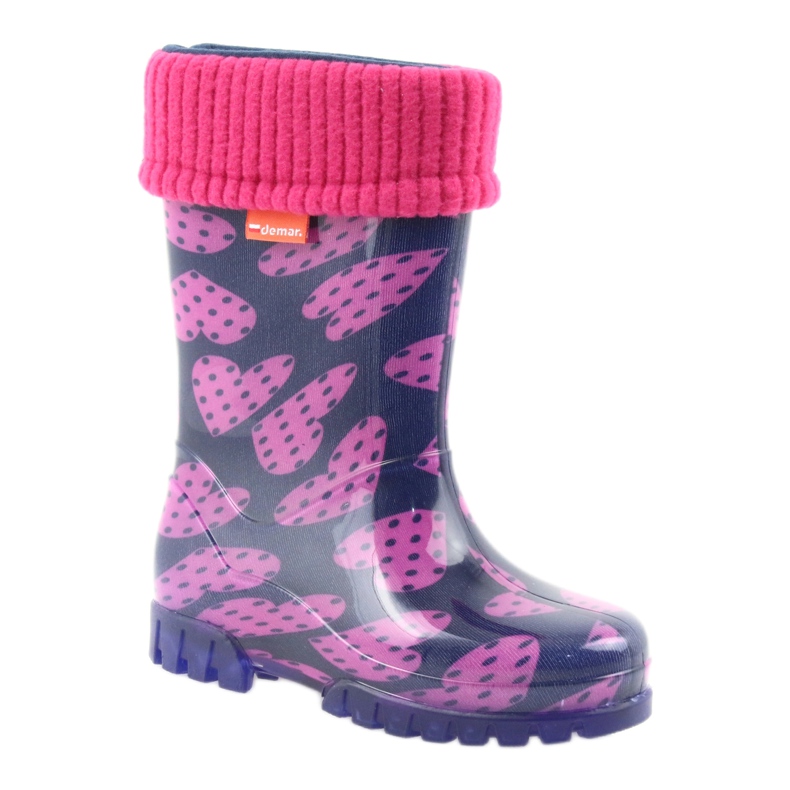 Demar bottes de pluie pour enfants chaussettes chaudes coeurs rose bleu marine 1