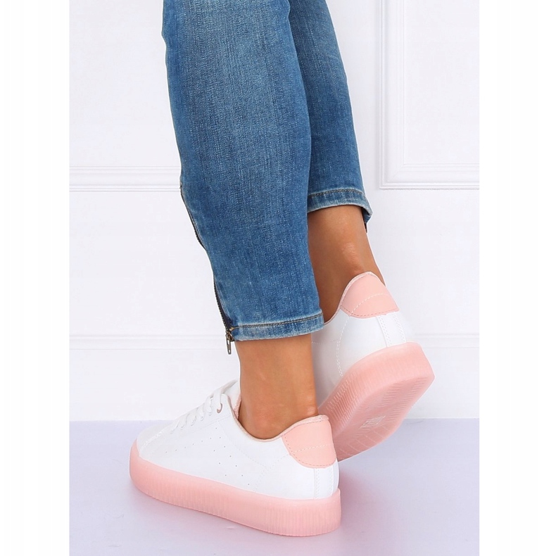 Sneakers sur semelle haute blanc et rose LA38P Rose blanche 1 Sneakers sur semelle haute blanc et rose LA38P Rose blanche 1