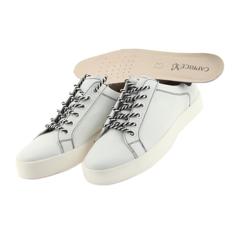 Caprice Sneakers en cuir blanc / bleu marine pour femmes à égalité 23203 1