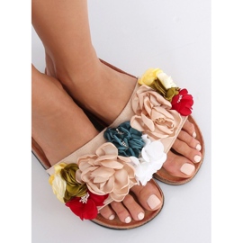 Chaussons femme beiges P-848 Beige multicolore rose 1
