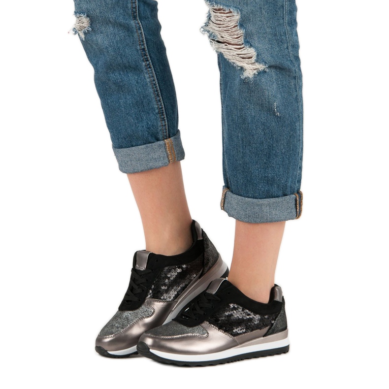 Chaussures de sport à paillettes noir gris jaune 2