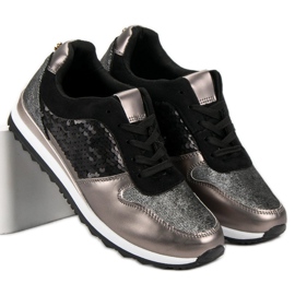 Chaussures de sport à paillettes noir gris jaune 1