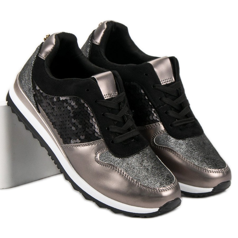 Chaussures de sport à paillettes le noir gris jaune 1