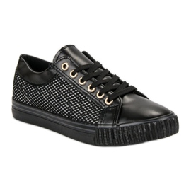 Baskets basses avec maille le noir 1