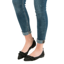 Corina Ballerines en daim à volants noir 1