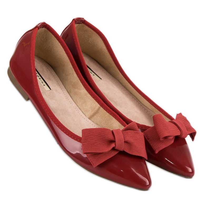 Corina Ballerines Laquées Avec Noeud rouge 1