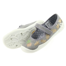 Befado pantoufles chaussures pour enfants 114Y345 velcro gris jaune 4