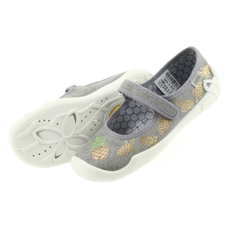 Befado pantoufles chaussures pour enfants 114Y345 velcro gris jaune 4