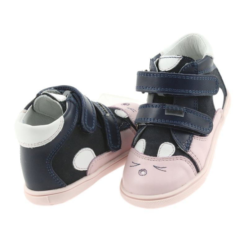 Bottines chaussures pour enfants fermeture scratch lapin Bartek 11702 blanc bleu marine rose 4