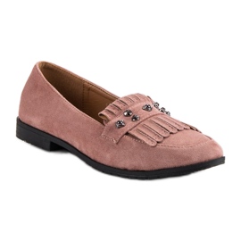 Laura Mode Mocassins en daim poudré rose 4
