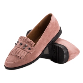 Laura Mode Mocassins en daim poudré rose 3