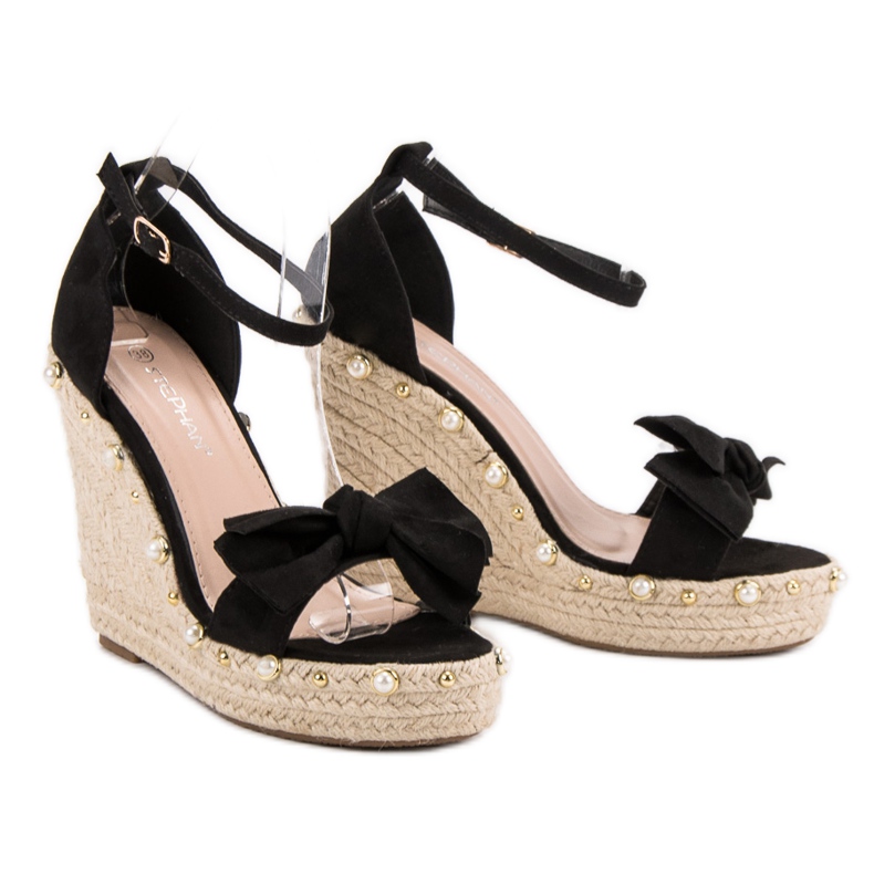 STEPHAN Espadrilles Sandales Avec Nœud noir 1