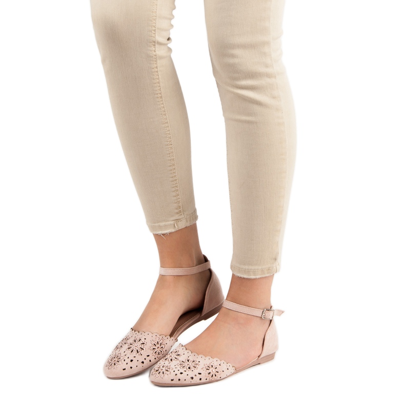 Laura Mode Ballerines Ajourées Avec Cristaux rose 2