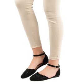 Laura Mode Ballerines Ajourées Avec Cristaux le noir 2
