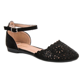 Laura Mode Ballerines Ajourées Avec Cristaux le noir 4