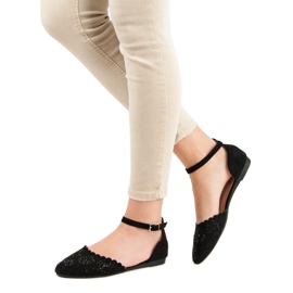 Laura Mode Ballerines Ajourées Avec Cristaux le noir 3