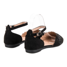 Laura Mode Ballerines Ajourées Avec Cristaux le noir 6