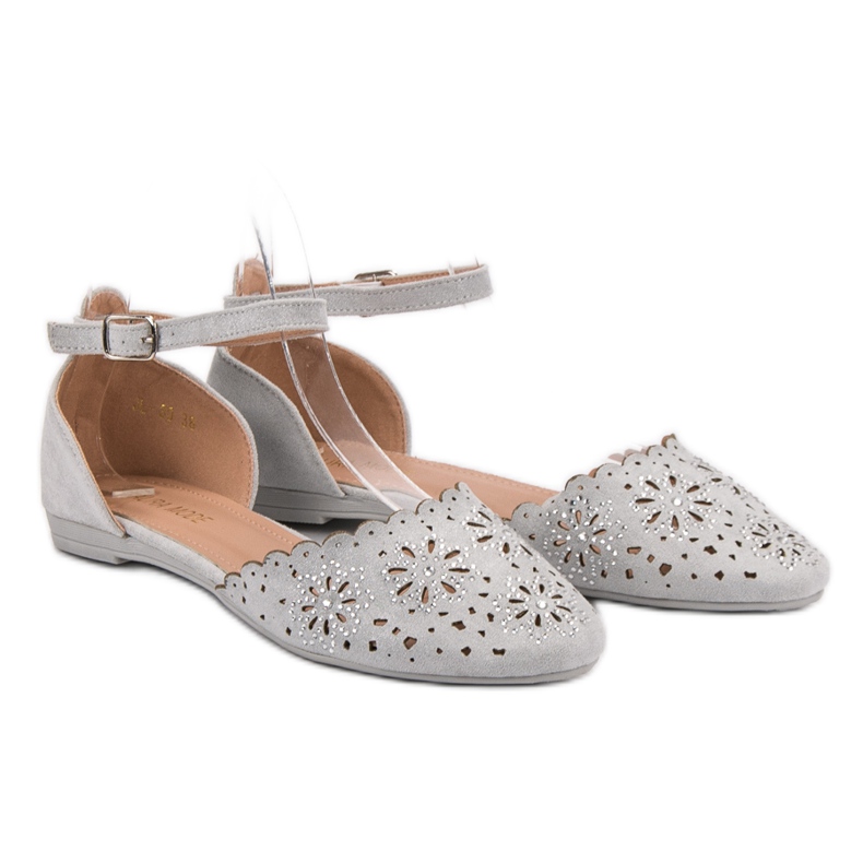 Laura Mode Ballerines Ajourées Avec Cristaux gris 1