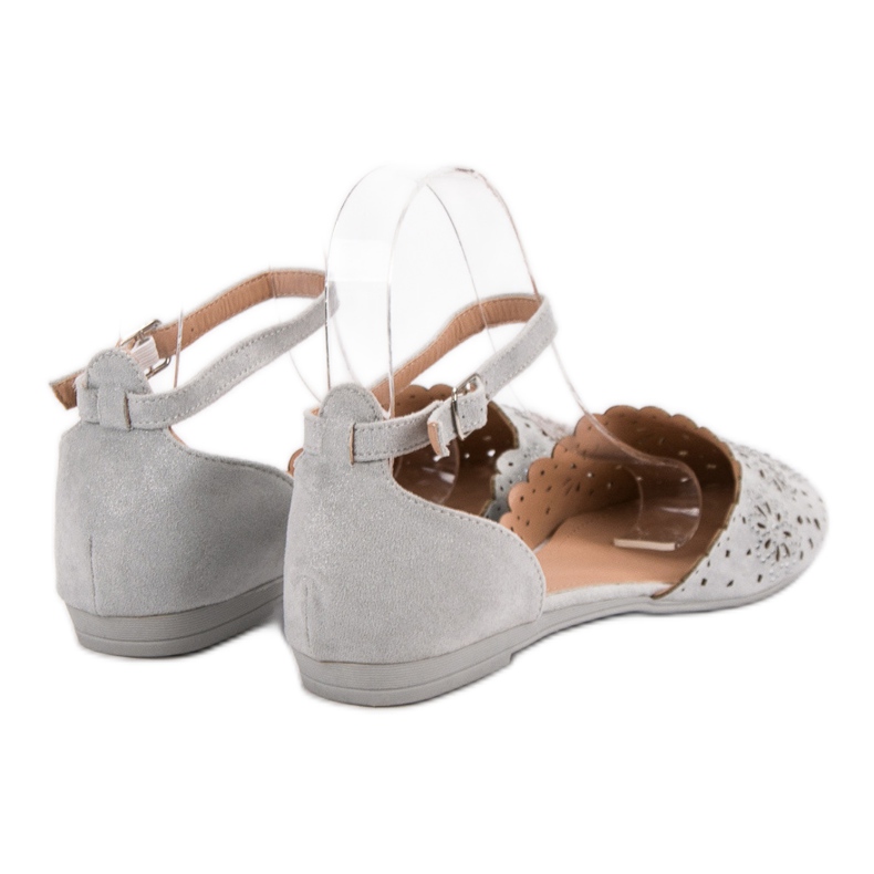 Laura Mode Ballerines Ajourées Avec Cristaux gris 2
