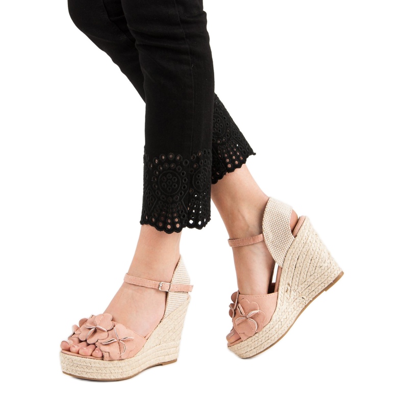 Top Shoes Sandales poudrées à fleurs rose 2