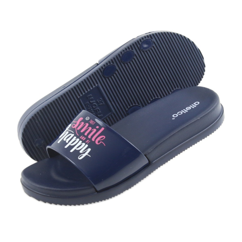 Chaussons femme Happy Atletico bleu marine blanche rose 5