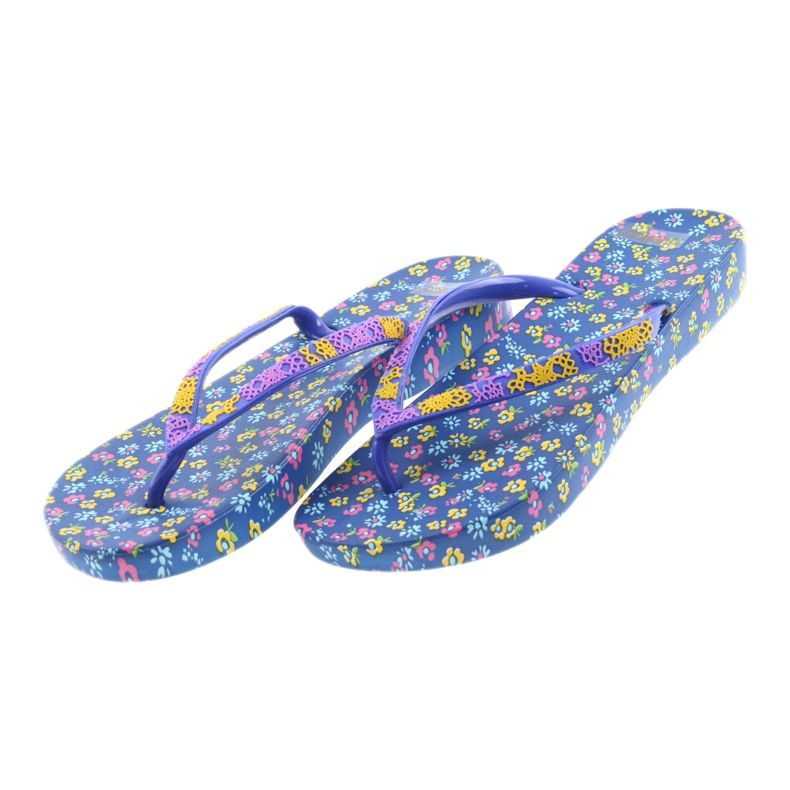 Atletico Tongs femme à fleurs violet bleu jaune rose 4