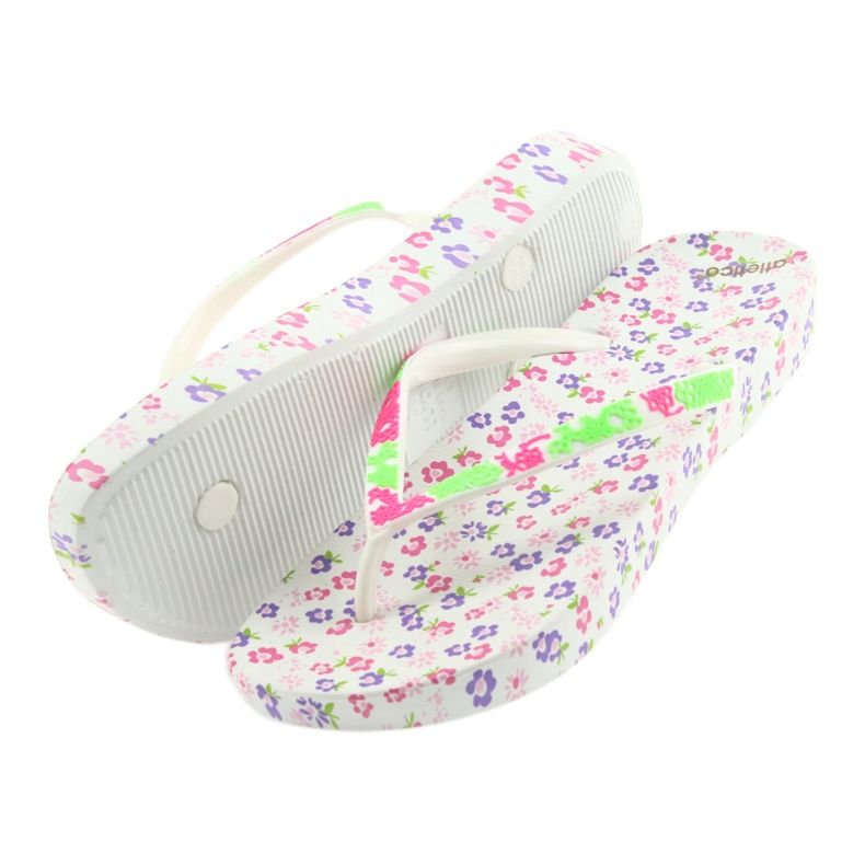 Atletico Tongs femme à fleurs blanche violet vert rose 5