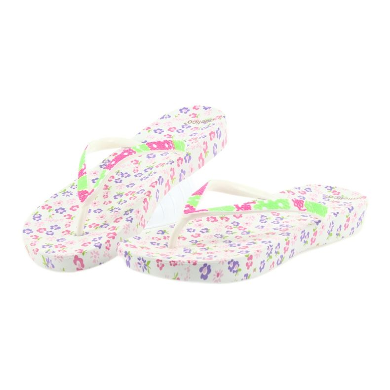 Atletico Tongs femme à fleurs blanc violet vert rose 4
