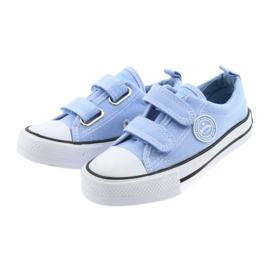 Baskets velcro American Club LH50 bleu chaussures enfant blanc 3