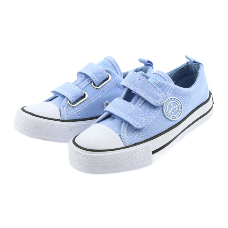 Baskets velcro American Club LH50 bleu chaussures enfant blanc 3