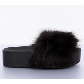 Pantoufles noires avec fourrure noires CK77P Black II-GAT 1