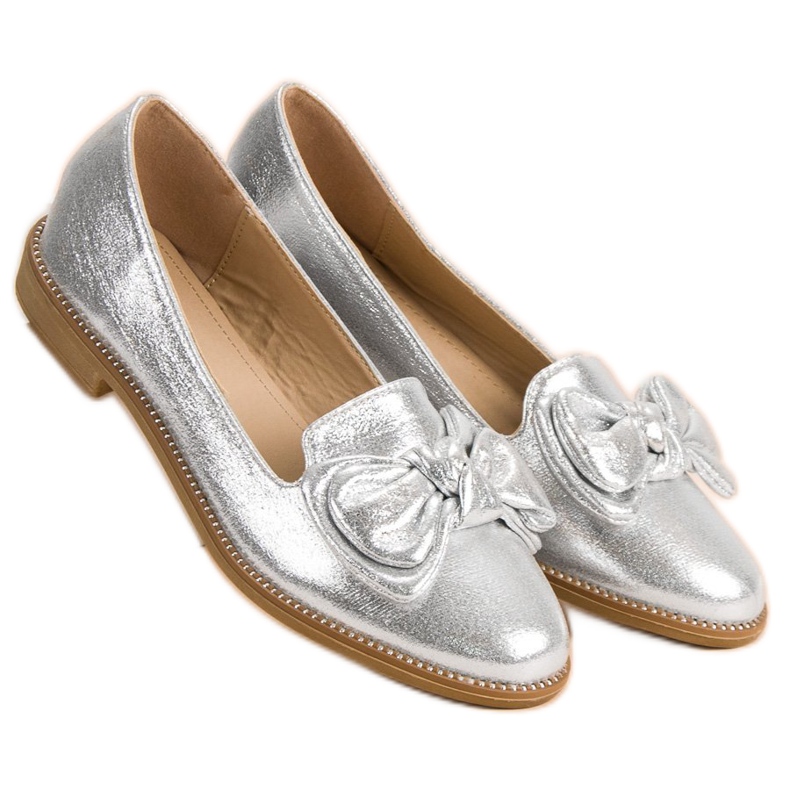 Forever Folie Ballerine En Argent Avec Un Noeud gris 1