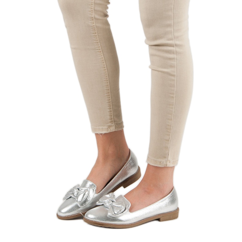 Forever Folie Ballerine En Argent Avec Un Noeud gris 2