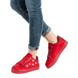 Baskets en daim avec strass rouge 6