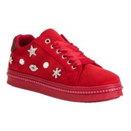 Baskets en daim avec strass rouge 3