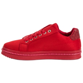 Baskets en daim avec strass rouge 4