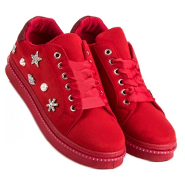Baskets en daim avec strass rouge 1